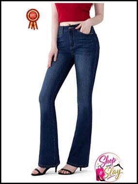 High Rise Bootcut Stretch Denim Jeans Curvy Flare